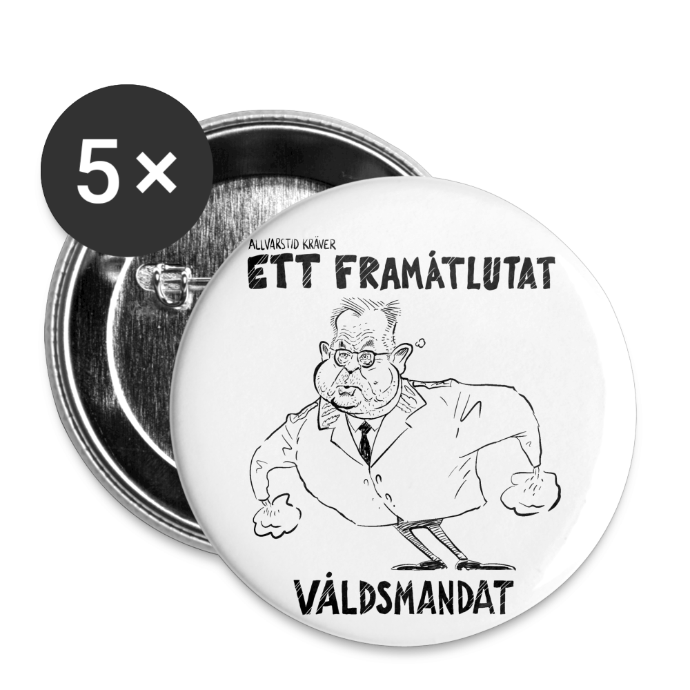 Framåtlutat våldsmandat - knappnålsedition, 32 mm, 5-pack (signed by @Kluddniklas!) - vit