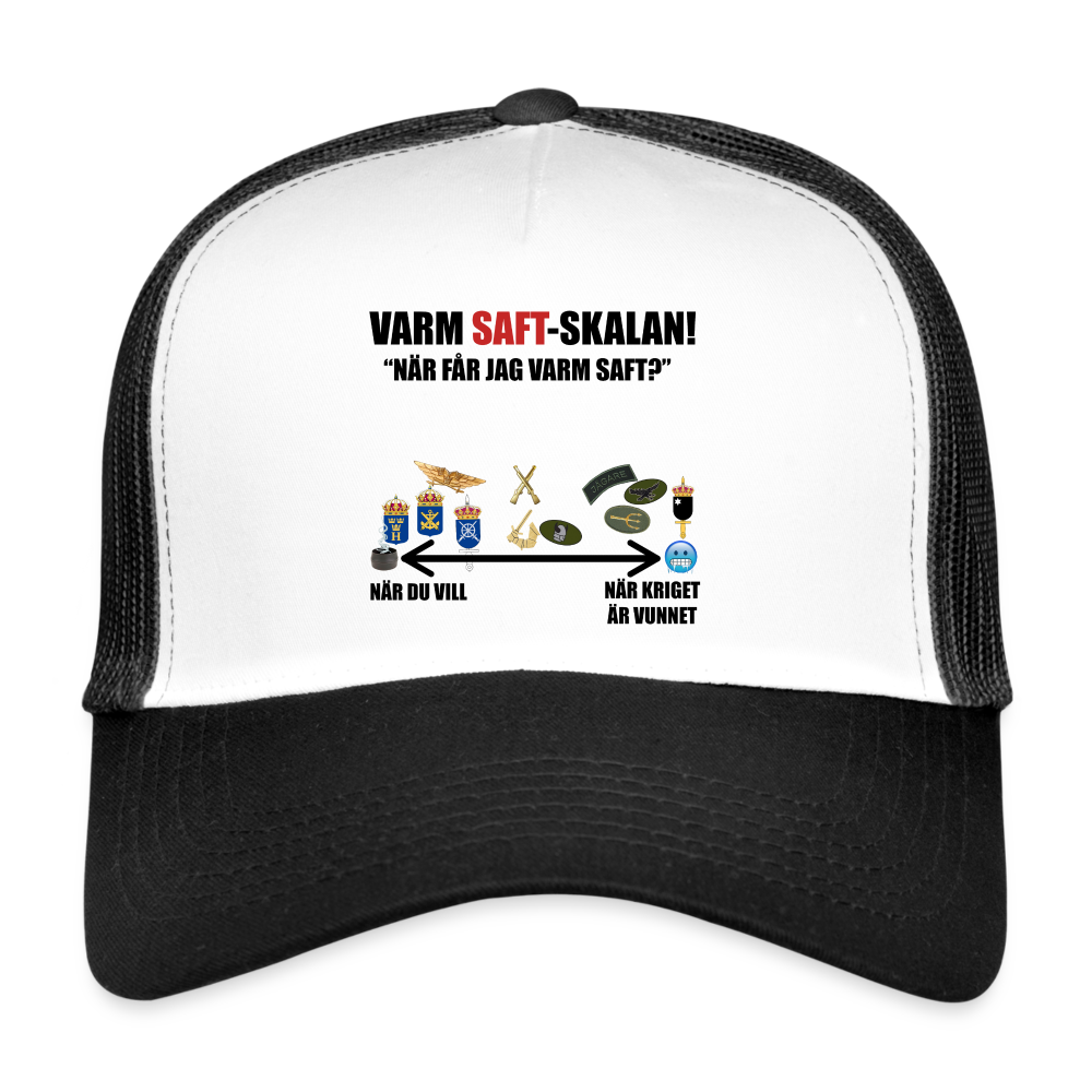Varm saft-skalan (truckerkeps-edition) - vit/svart