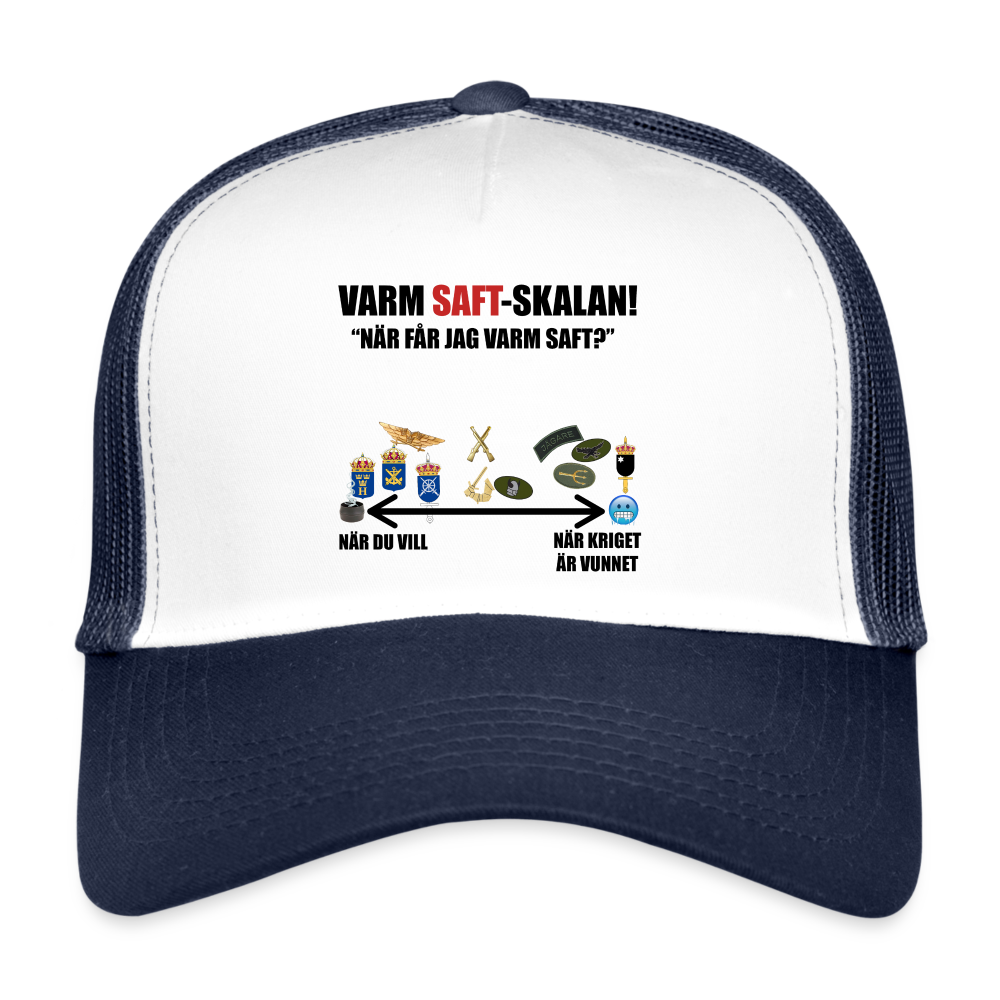 Varm saft-skalan (truckerkeps-edition) - vit/marinblå