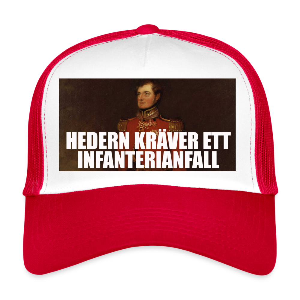 Hedern kräver ett infanterianfall (truckerkeps-edition) - vit/röd
