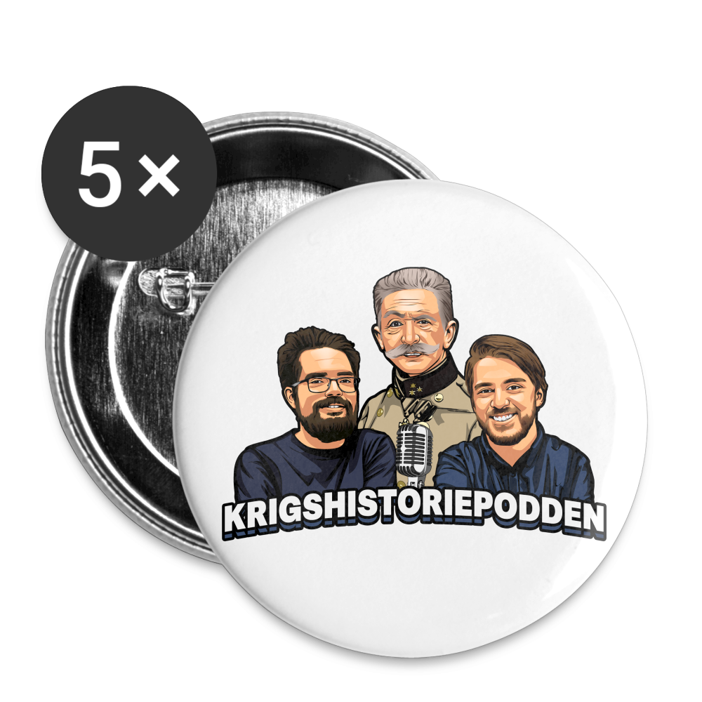 Krigshistoriepodden (knappnålsedition, 56 mm, 5-pack) - vit