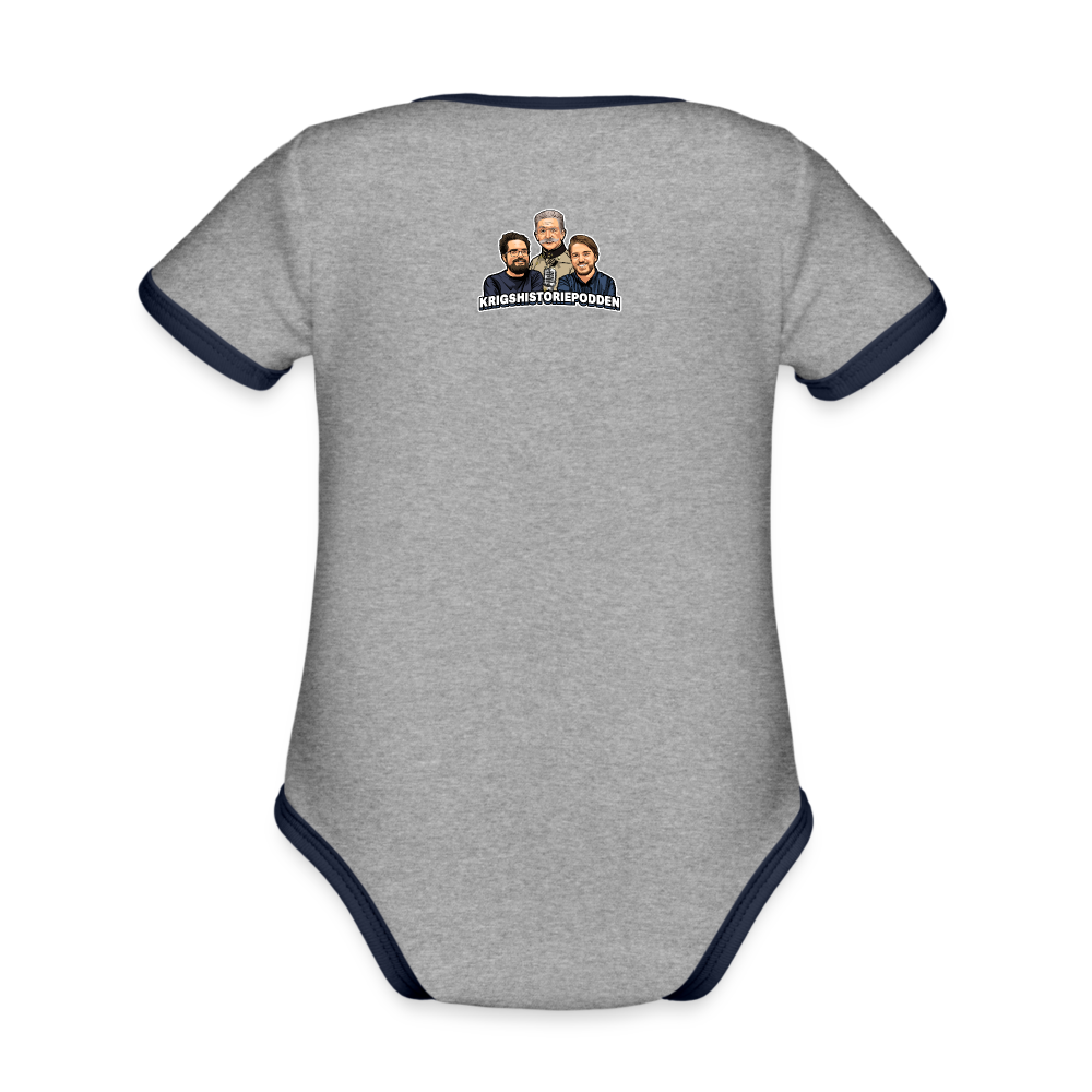 Krigshistoriepodden (ekologisk kortärmad babybody-edition) - gråmelerad/marinblå