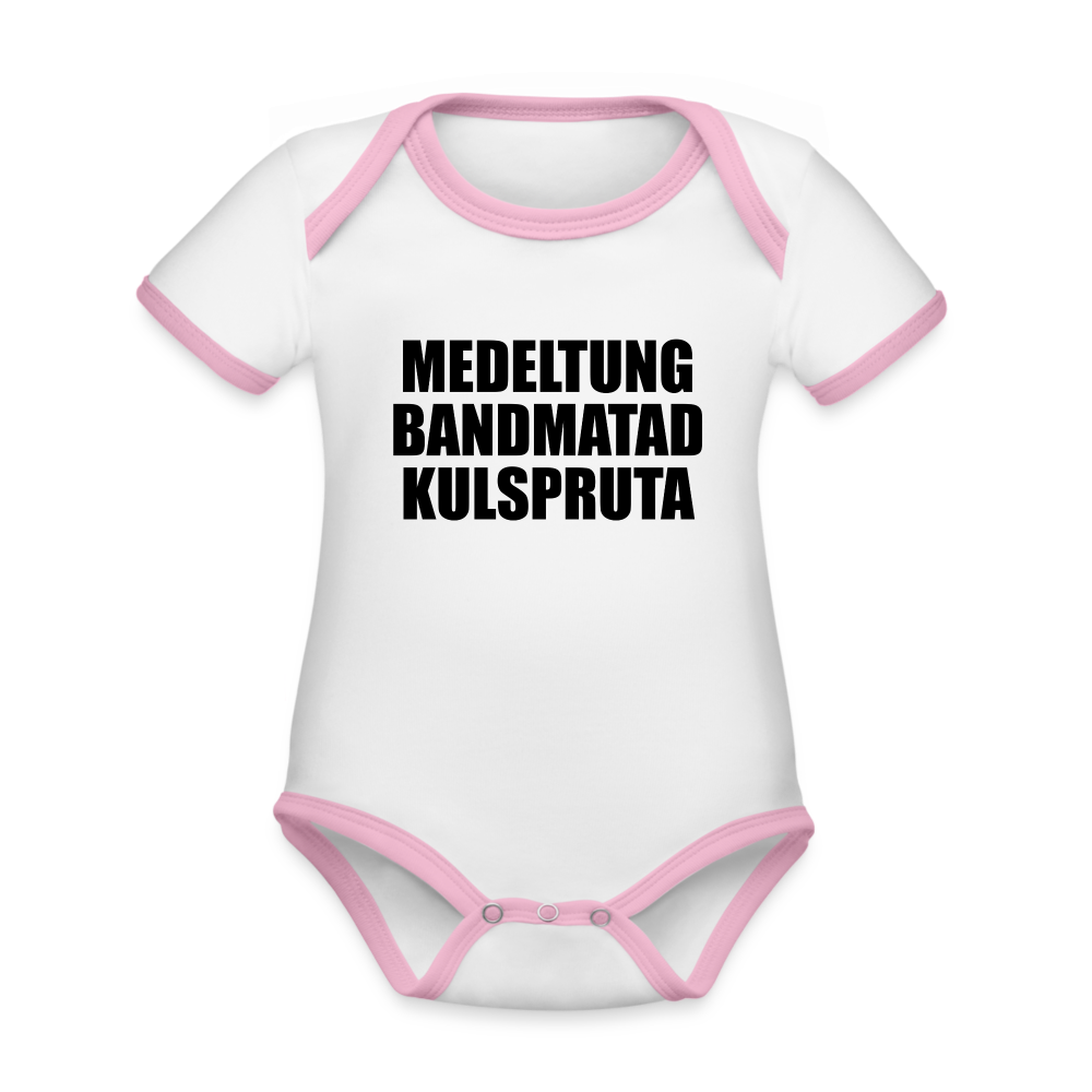 Medeltung Bandmatad Kulspruta (ekologisk kortärmad babybody-edition) - vit/rosa