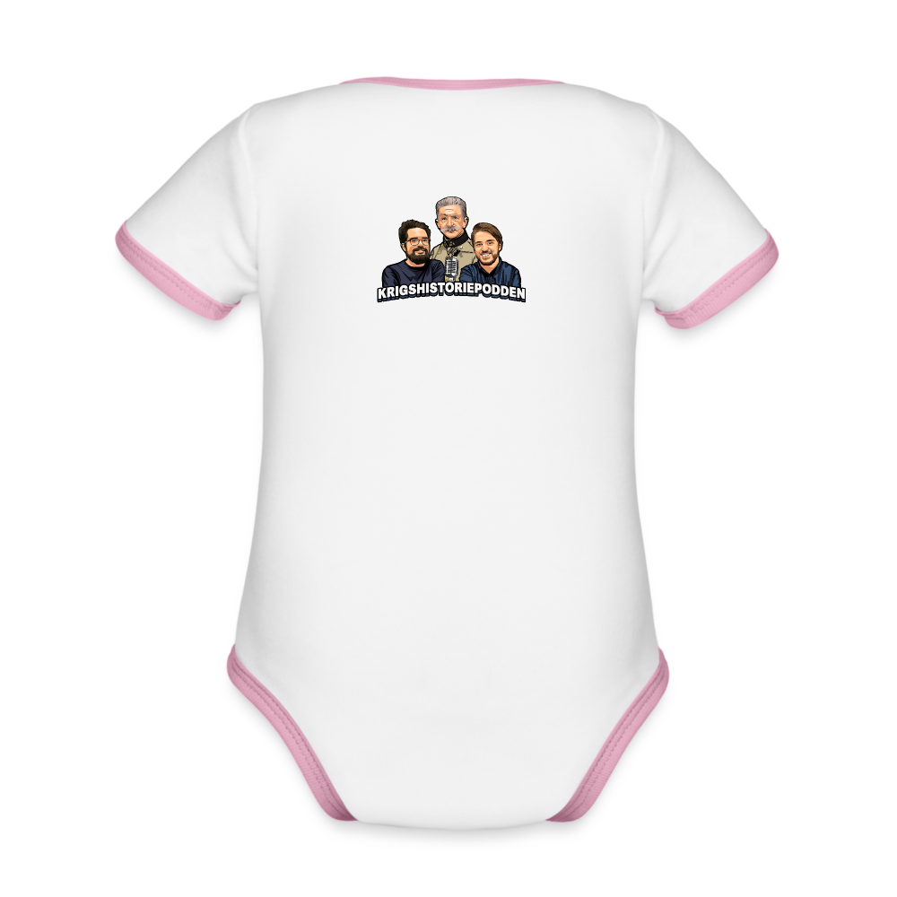 Medeltung Bandmatad Kulspruta (ekologisk kortärmad babybody-edition) - vit/rosa