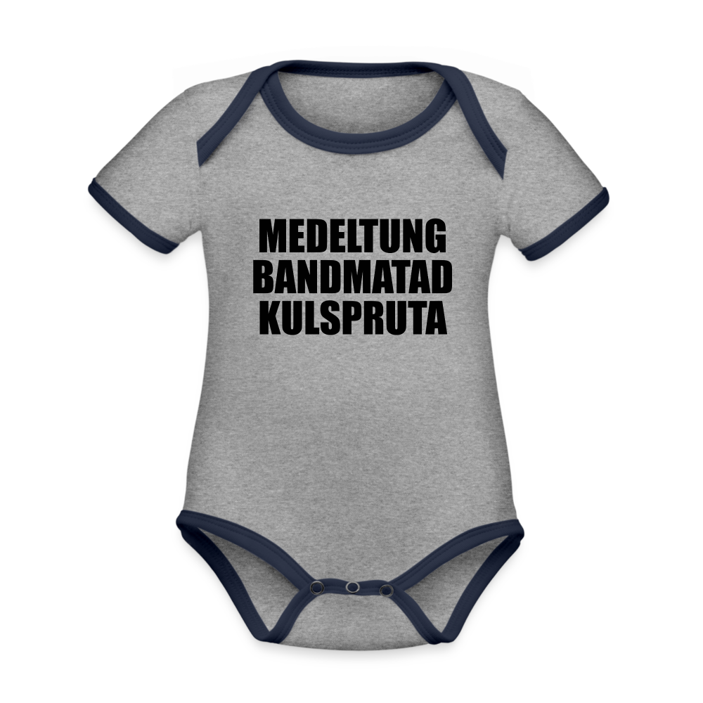 Medeltung Bandmatad Kulspruta (ekologisk kortärmad babybody-edition) - gråmelerad/marinblå