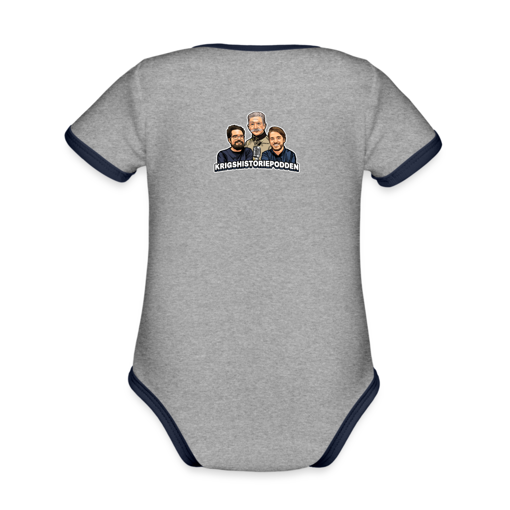 Medeltung Bandmatad Kulspruta (ekologisk kortärmad babybody-edition) - gråmelerad/marinblå