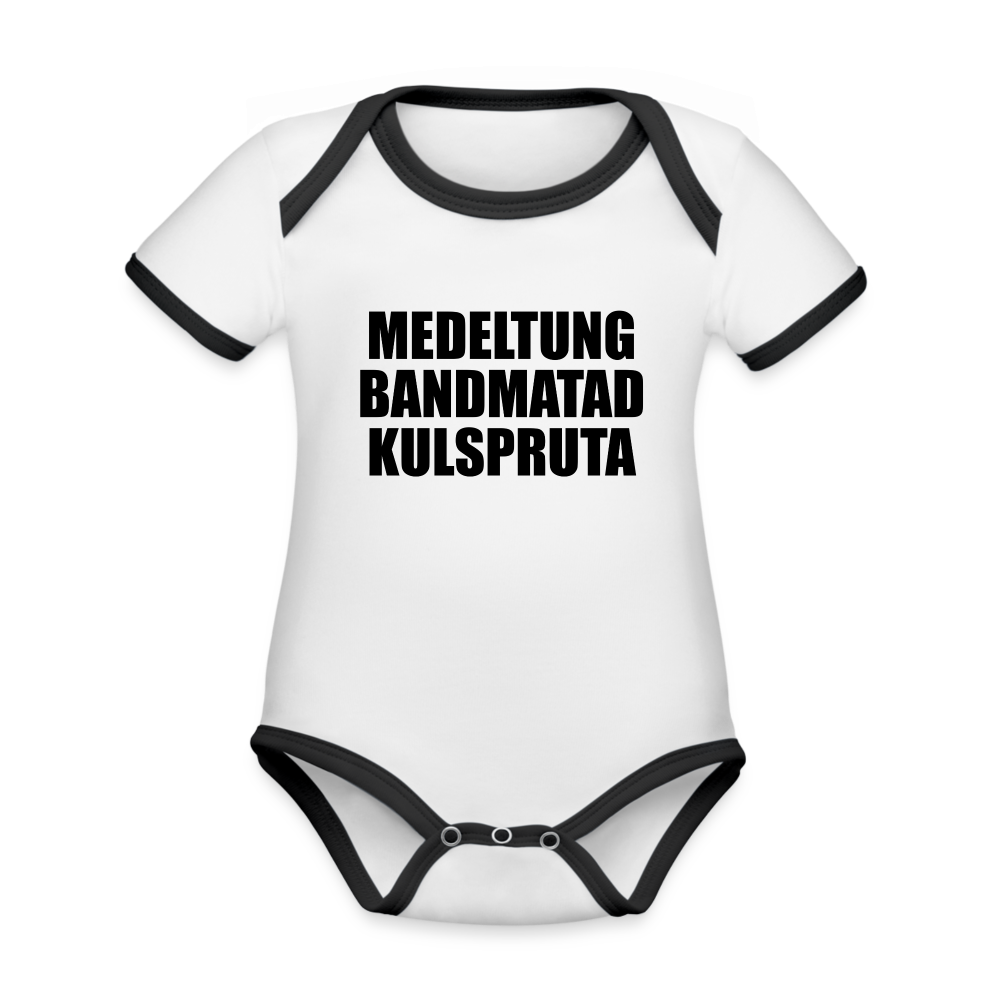 Medeltung Bandmatad Kulspruta (ekologisk kortärmad babybody-edition) - vit/svart