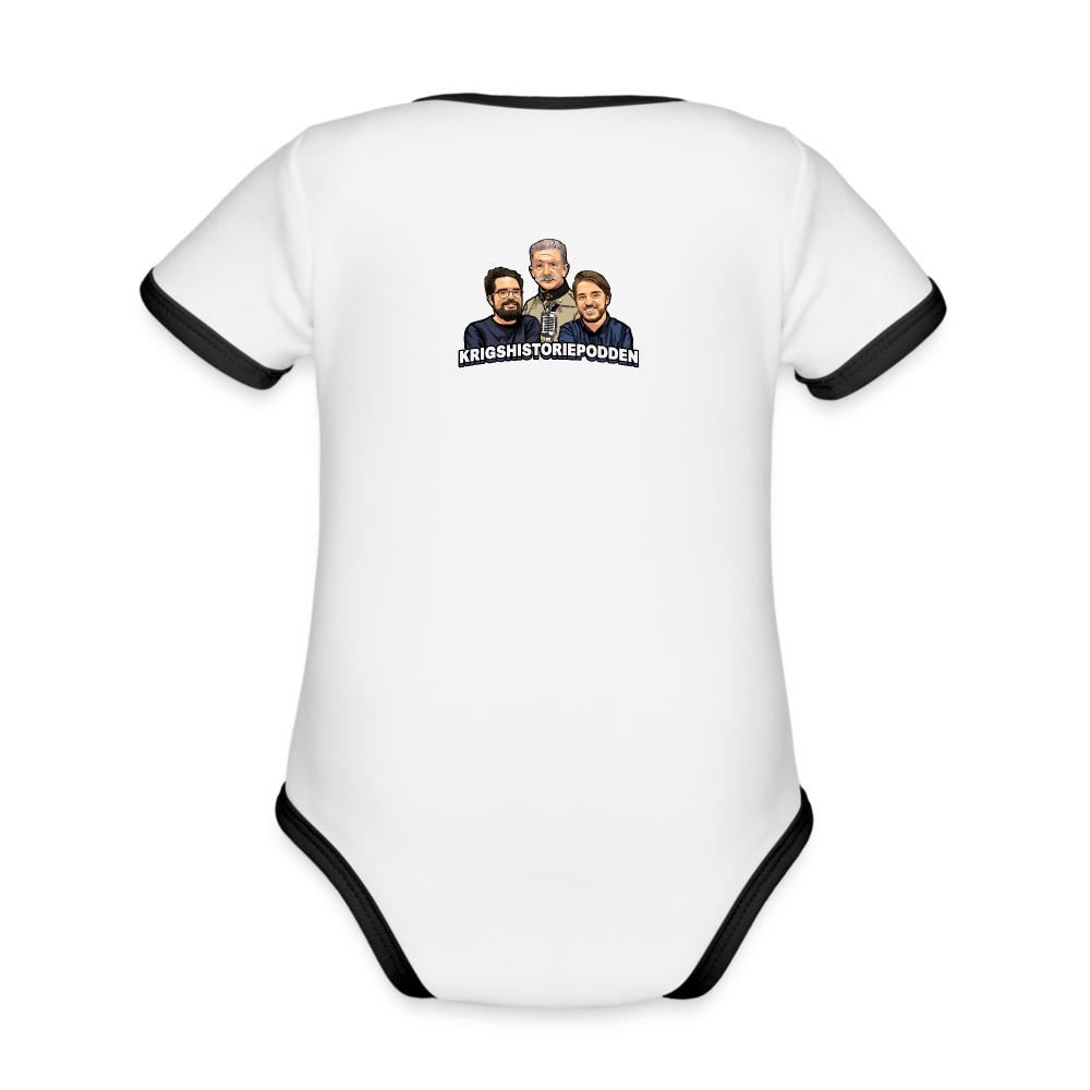 Medeltung Bandmatad Kulspruta (ekologisk kortärmad babybody-edition) - vit/svart
