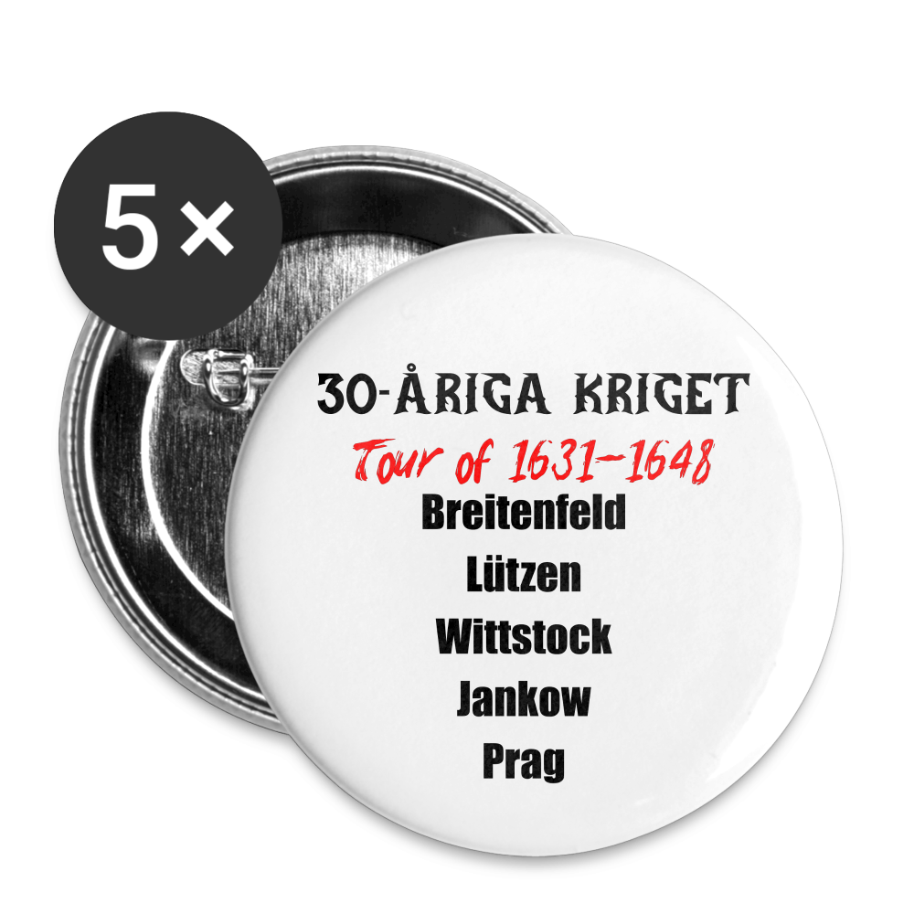 30-åriga kriget on tour (knappnålsedition, 25 mm, 5-pack) - vit