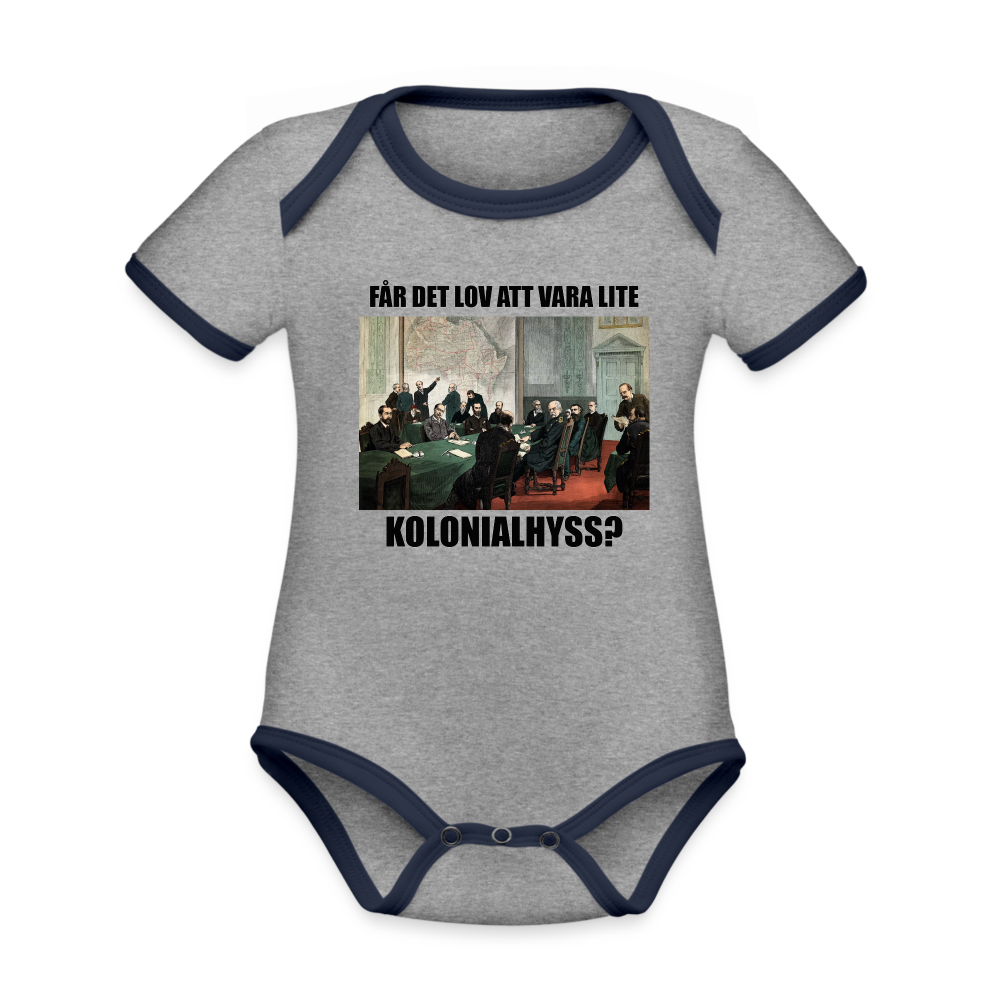 Får det lov att vara lite kolonialhyss? (ekologisk kortärmad babybody-edition) - gråmelerad/marinblå