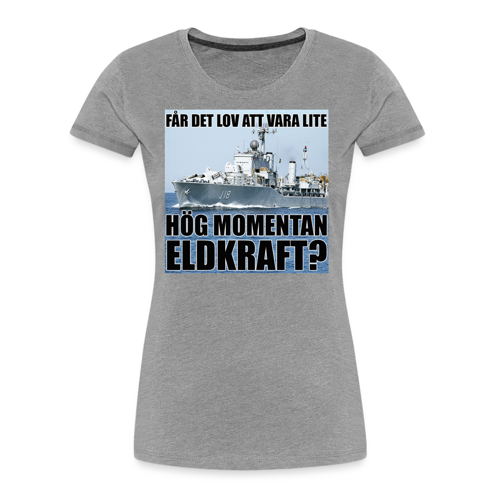Får det lov att vara lite hög momentan eldkraft? – Halland (ekologisk premium-T-shirt dam-edition) - gråmelerad