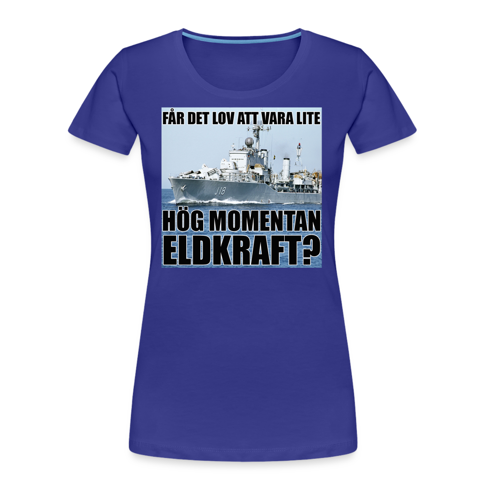 Får det lov att vara lite hög momentan eldkraft? – Halland (ekologisk premium-T-shirt dam-edition) - kungsblå