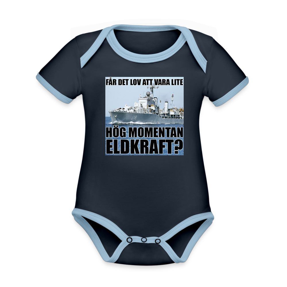 Får det lov att vara lite hög momentan eldkraft? – Halland (ekologisk kortärmad babybody-edition) - marinblå/himmelsblå