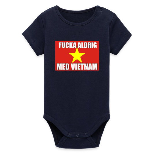 Fucka aldrig med Vietnam (ekologisk kortärmad babybody-edition) - marinblått