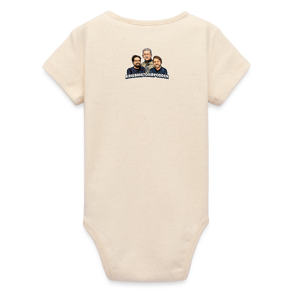 Medeltung Bandmatad Kulspruta (ekologisk kortärmad babybody-edition) - vitgrå