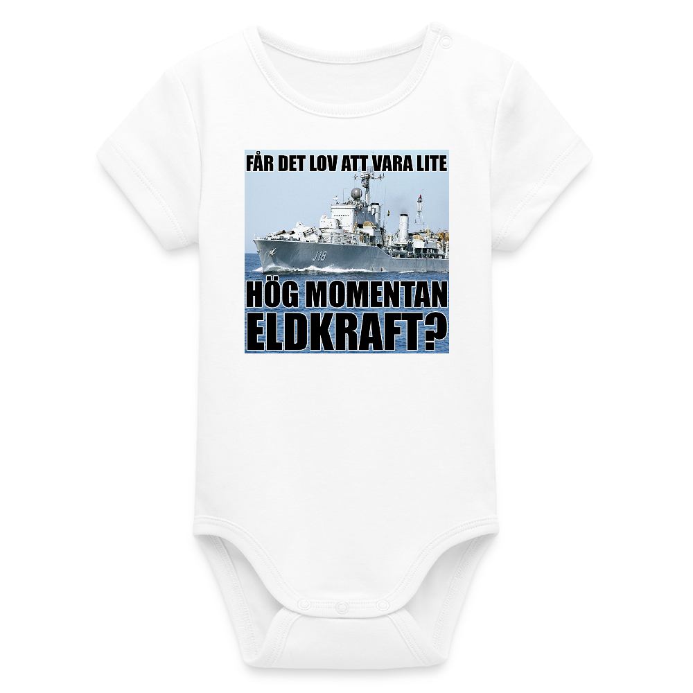 Får det lov att vara lite hög momentan eldkraft? – Halland (ekologisk kortärmad babybody-edition) - vit