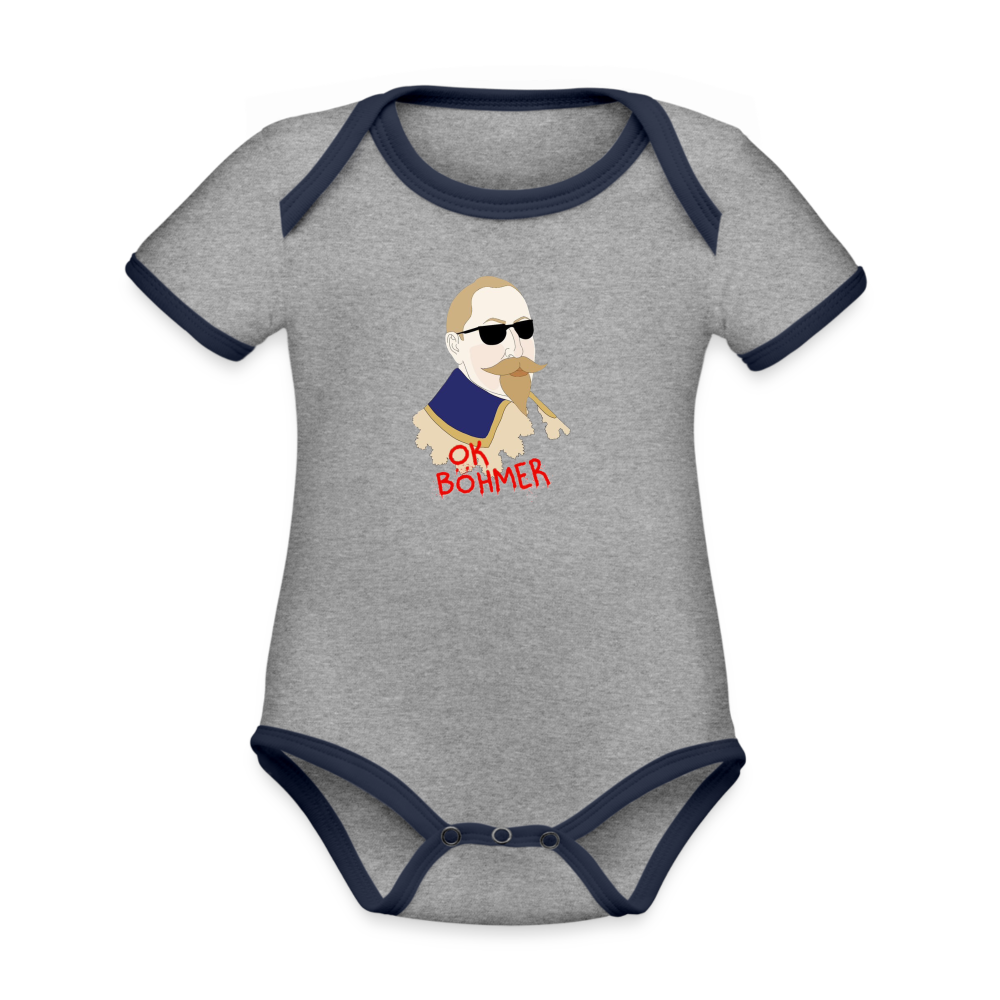 OK Böhmer (Ekologisk kontrastfärgad kortärmad babybody-edition) - gråmelerad/marinblå