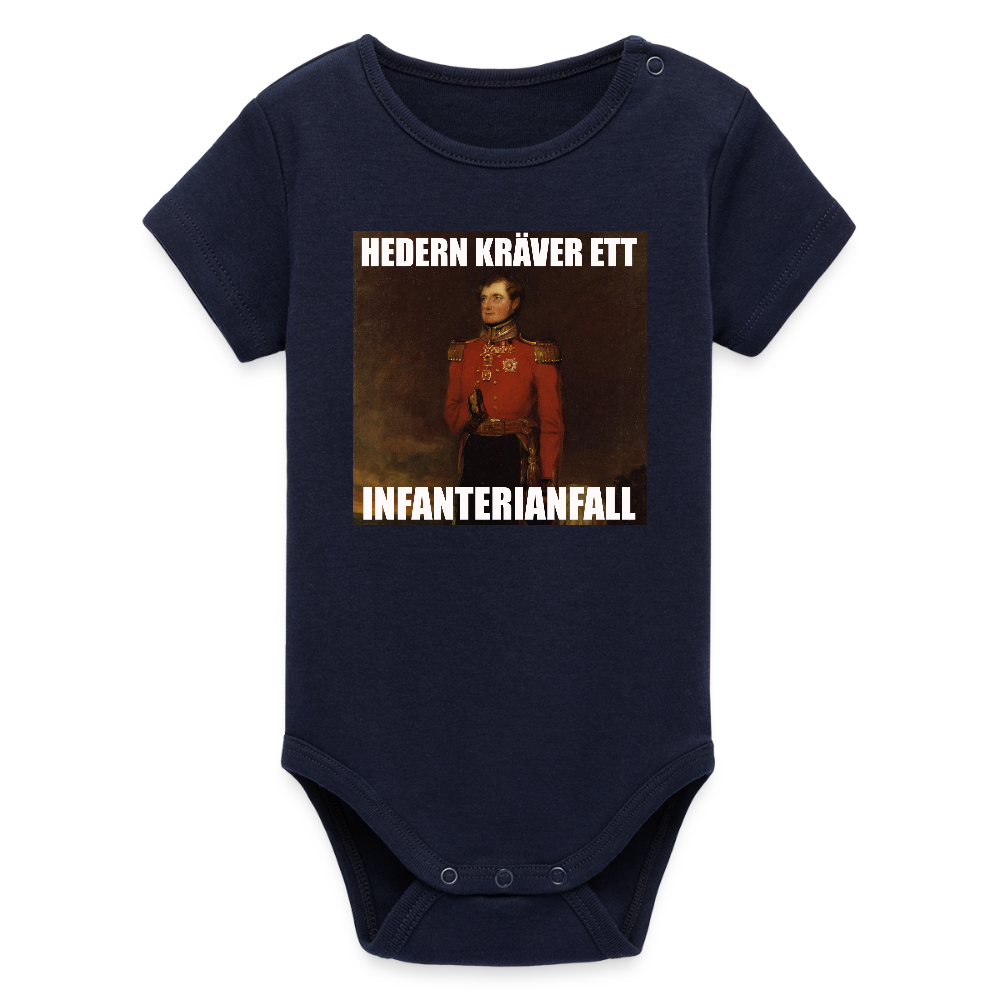 Hedern kräver ett infanterianfall (ekologisk kortärmad babybody-edition) - marinblått