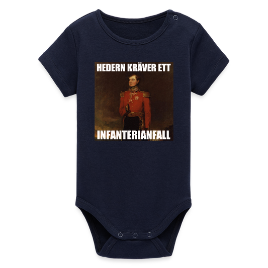 Hedern kräver ett infanterianfall (ekologisk kortärmad babybody-edition) - marinblått