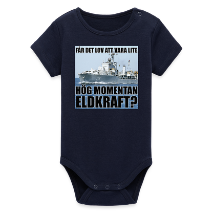 Får det lov att vara lite hög momentan eldkraft? – Halland (ekologisk kortärmad babybody-edition) - marinblått