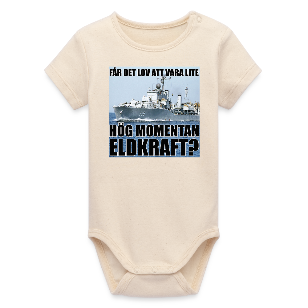 Får det lov att vara lite hög momentan eldkraft? – Halland (ekologisk kortärmad babybody-edition) - vitgrå
