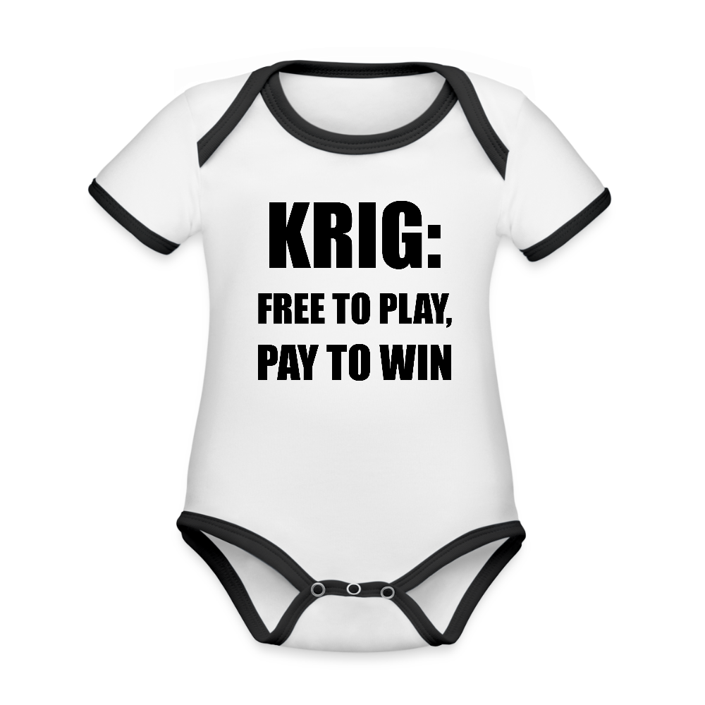Krig: free to play, pay to win (Ekologisk kortärmad babybody-edition) - vit/svart