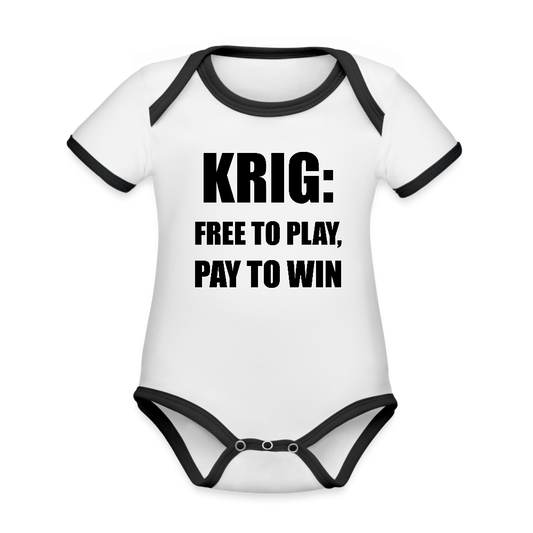 Krig: free to play, pay to win (Ekologisk kortärmad babybody-edition) - vit/svart