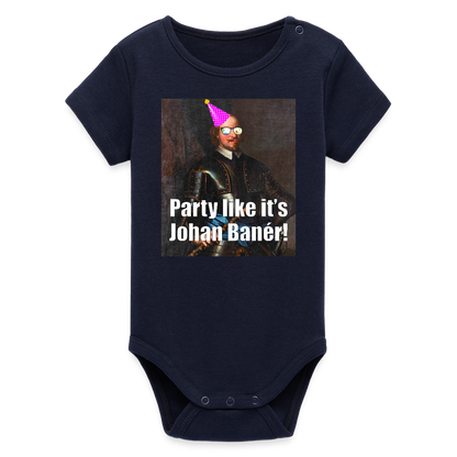 Party like it's Johan Banér! (ekologisk kortärmad babybody-edition) - marinblått
