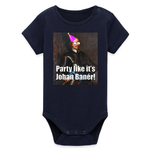 Party like it's Johan Banér! (ekologisk kortärmad babybody-edition) - marinblått