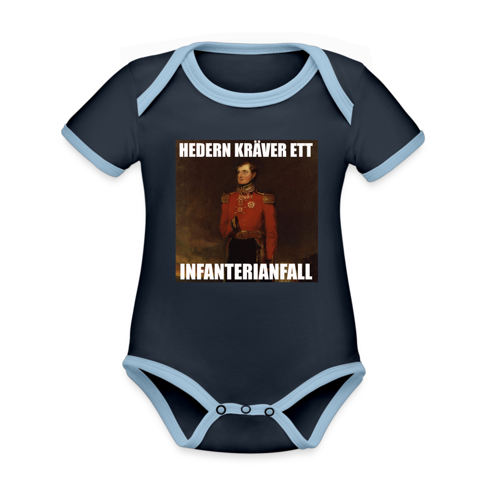 Hedern kräver ett infanterianfall (ekologisk kortärmad babybody-edition) - marinblå/himmelsblå