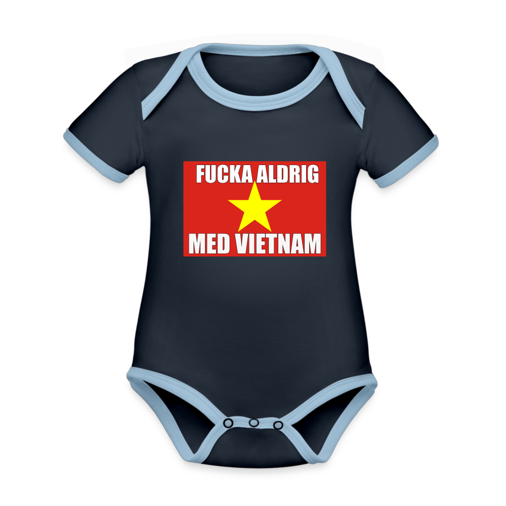 Fucka aldrig med Vietnam (ekologisk kortärmad babybody-edition) - marinblå/himmelsblå