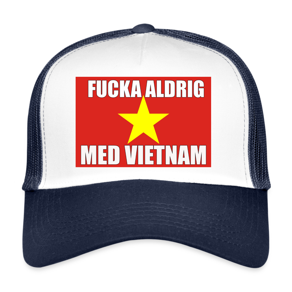 Fucka aldrig med Vietnam (truckerkeps-edition) - vit/marinblå