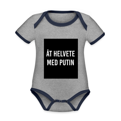 Åt helvete med Putin  (ekologisk kortärmad babybody-edition) - gråmelerad/marinblå