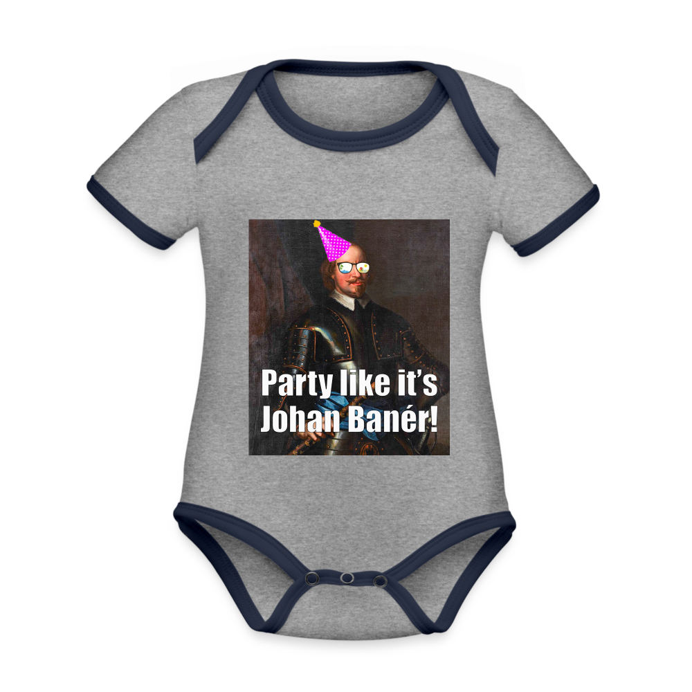 Party like it's Johan Banér! (ekologisk kortärmad babybody-edition) - gråmelerad/marinblå