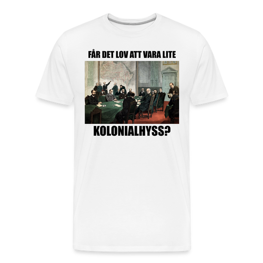 Får det lov att vara lite kolonialhyss? (ekologisk premium-T-shirt herr-edition) - vit