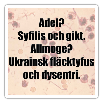 Adel? Syfilis och gikt. Allmoge? Ukrainsk fläcktyfus och dysenteri. (sticker) - matt vit